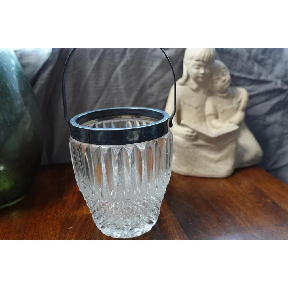 Vintage small crystal and silver ice‎ bucket with handle